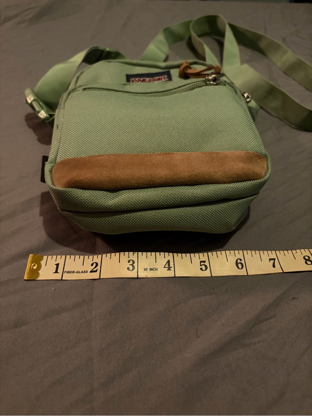 Jansport Light Green Messenger Crossbody Bag with Brown Suede Trim - Picture 8 of 9